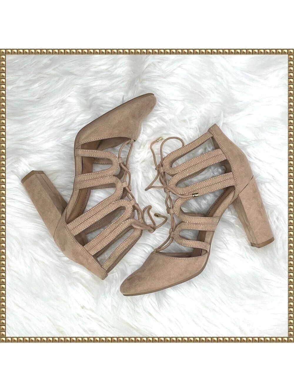Christian Siriano Payless Beige Lace Up Heels Size 7.5